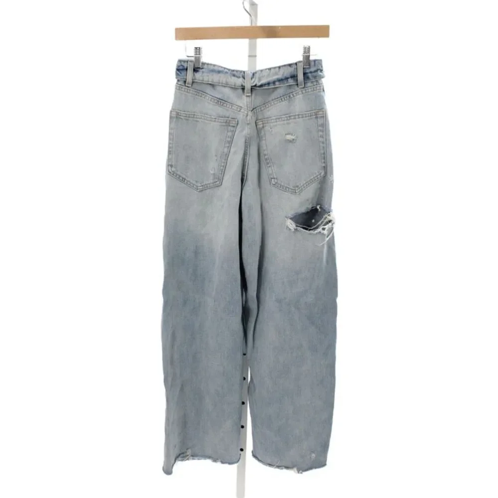 Zara Women Wide Leg Blue High Rise Cotton Jeans Size 0